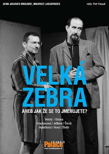 Velká zebra aneb Jak že se to jmenujete? Hrají: Ondřej Vetchý, Kaira K. Hrachovcová / Jitka Ježková, Jaromír Dulava, Dana Černá, Martina Hudečková, Zdeněk Vencl / Jiří Štrébl