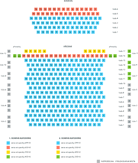 1. a 2. cenová skupina - plán hlediště platný od 1.7.2022