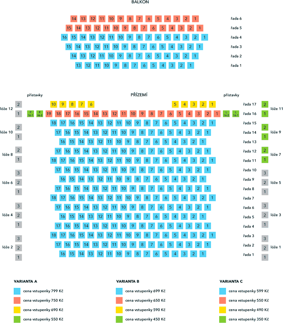 Cenové kategorie - plán hlediště platný od 1.7.2024