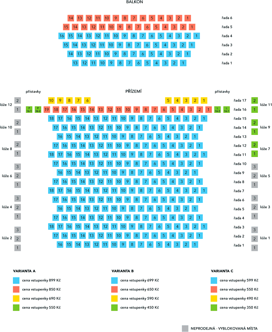 Cenové kategorie - plán hlediště platný od 1. 7. 2025