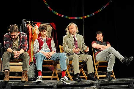 Filip František Červenka, Antonio Šoposki, Viktor Dvořák, Ondřej Veselý v inscenaci  Irská kletba, foto: Lucie Vítková